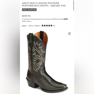 ARIAT MEN'S LEGEND WESTERN PERFORMANCE Cowboy BOOTS - SQUARE TOE